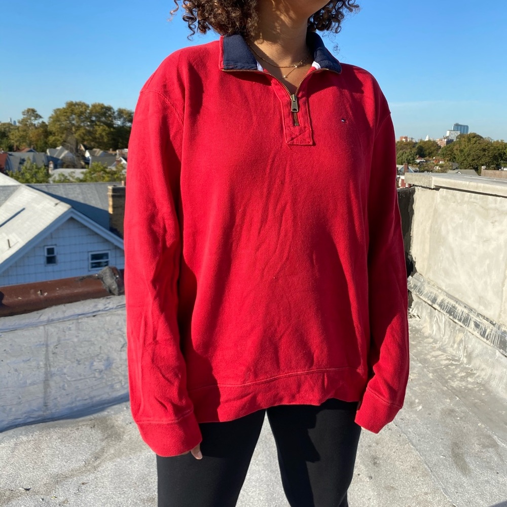 Tommy Hilfiger half-zip red with navy accents